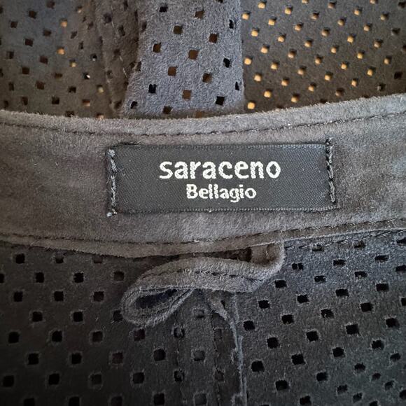 SARACENO BELLAGIO Suede Mesh Belted Cardigan - Picture 6 of 9